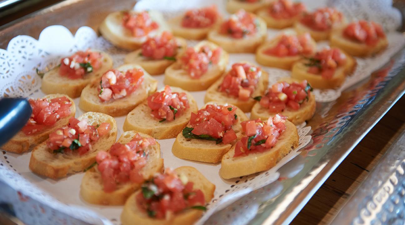Plate of classic bruschetta with tomatoes 