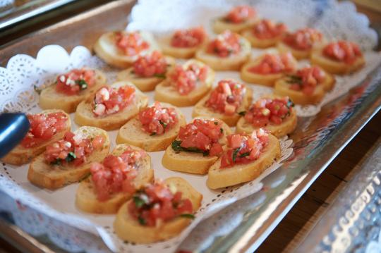 Plate of classic bruschetta with tomatoes 