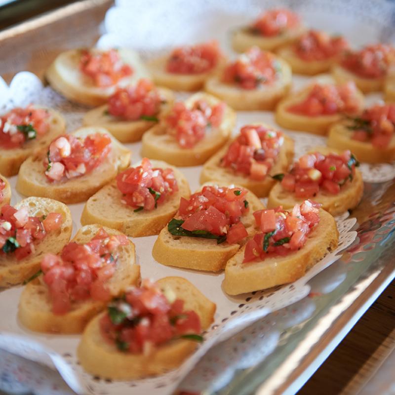 Plate of classic bruschetta with tomatoes 